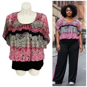 Style & Co Top Womens Sz 3X Pink Blouse Paisley Work Officecore Business Church